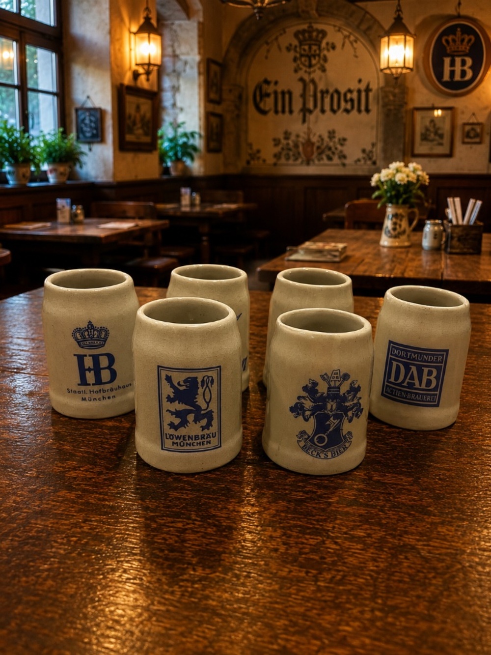 Vintage Set of 6 Mini German Beer Stein Shot Mugs